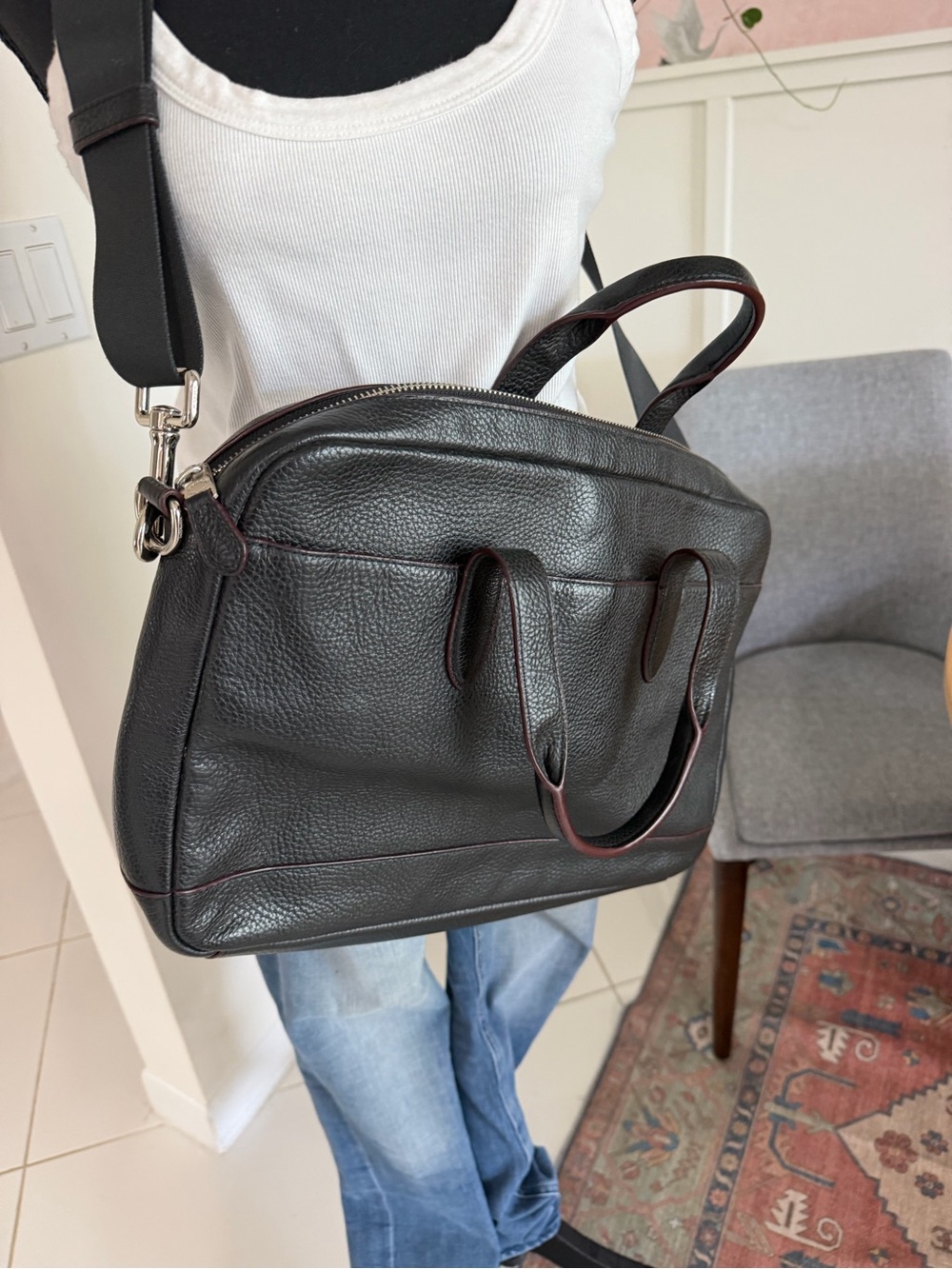 Coach Men's/unisex Hamilton Black Pebbled Leather Laptop Bag Crossbody
